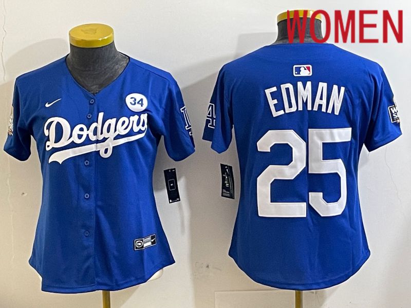 Women Los Angeles Dodgers 25 Edman Blue Game 2024 Nike MLB Jersey style 1121